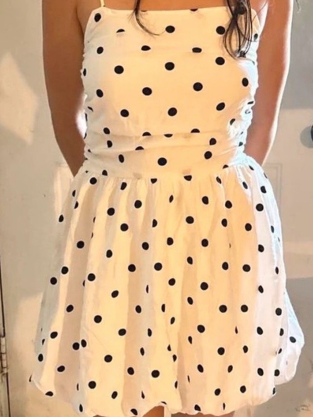 White Polka Dot Spaghetti Strap Mini Dress
